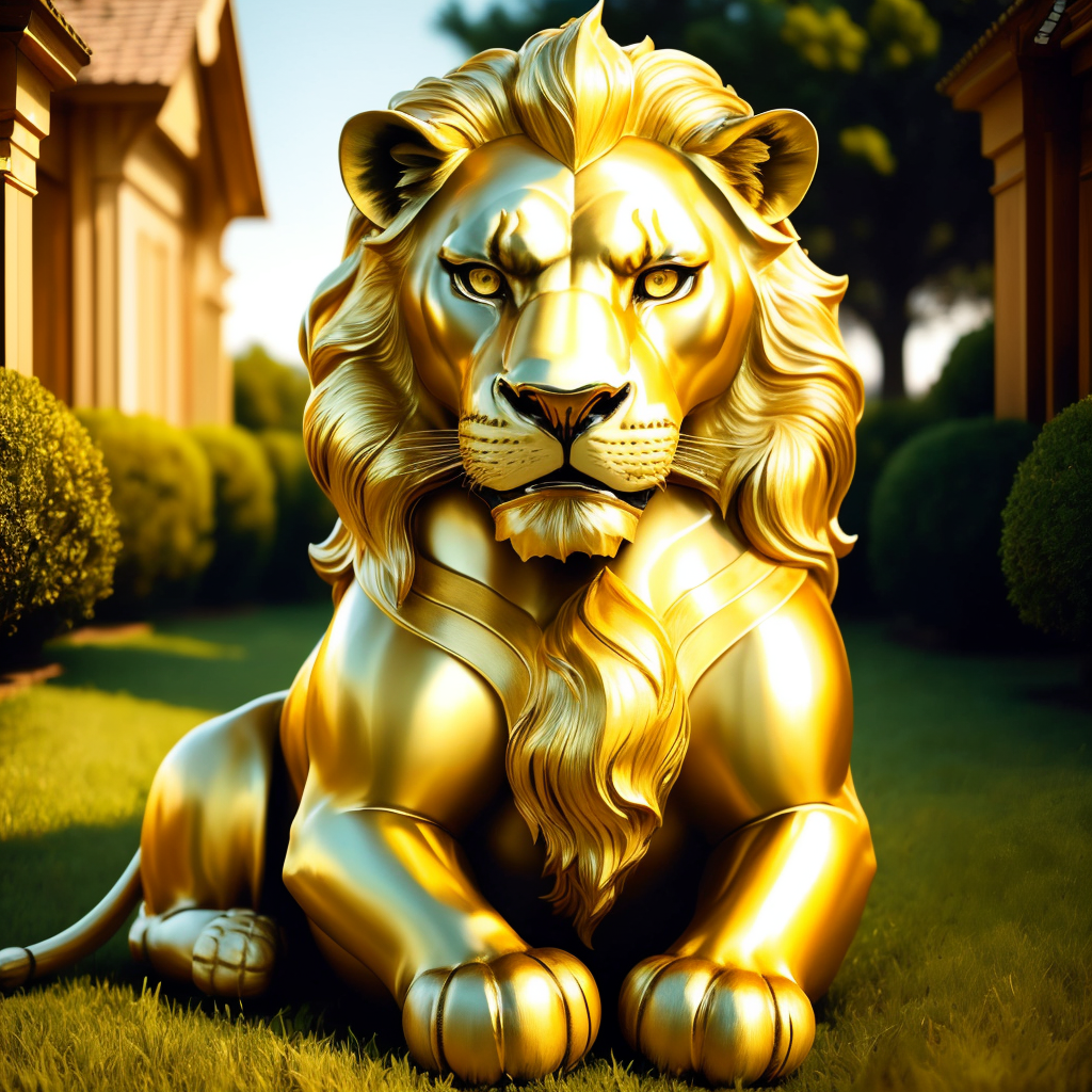 00285-4053358297-a (goldcarvingcd, shiny_1.1) lion, (solo_1.2), sitting in lawn, , no humans, high quality, masterpiece, realistic, photorealisti.png